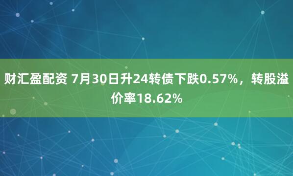 财汇盈配资 7月30日升24转债下跌0.57%，转股溢价率18.62%