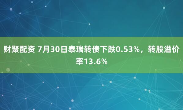 财聚配资 7月30日泰瑞转债下跌0.53%，转股溢价率13.6%